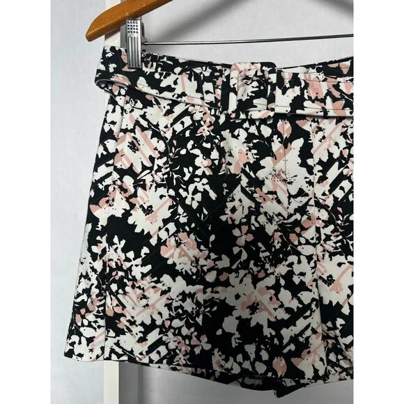 Express Floral Shorts Womens 6 Pink Black White Belted 3 in Inseam High Rise NWT - Picture 4 of 12